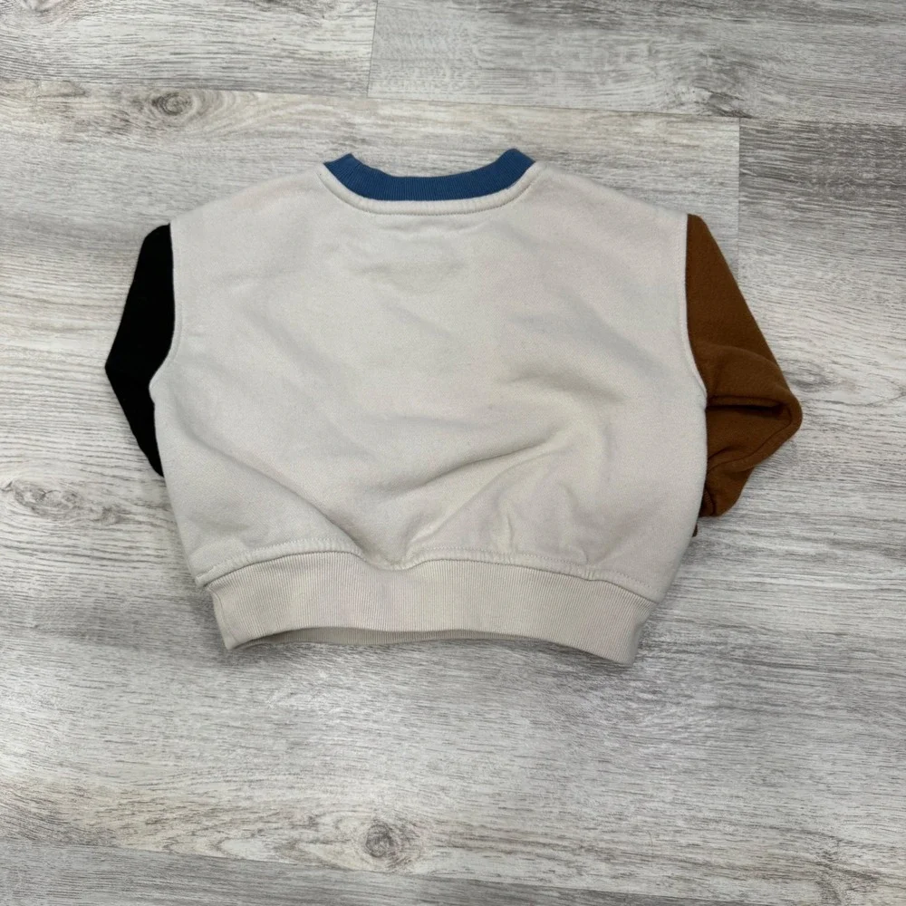 Baby Gap Colorblock Brannan Bear Sweatshirt Cream Blue Brown 6-12 Months